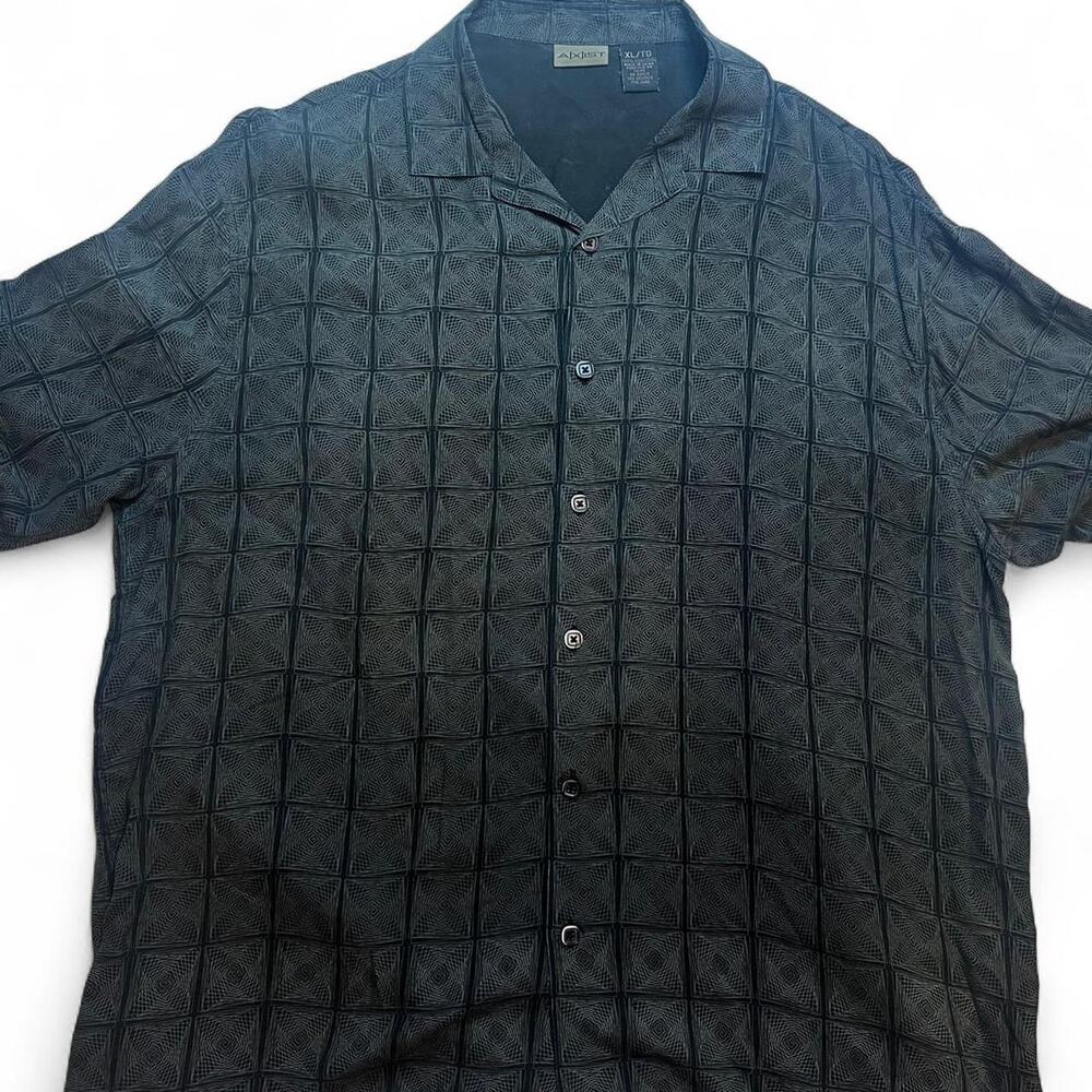 100% Mens Silk Shirt XL Grey/Black Button Down Lightweight‎ EUC